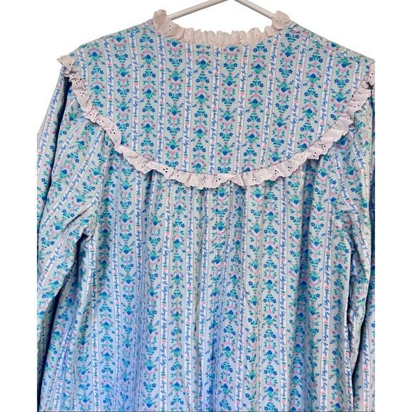 VTG LANZ OF SALZBURG FLANNEL TYROLEAN NIGHTGOWN HEART BLUE FLORAL WOMENS SZ L - Picture 4 of 9